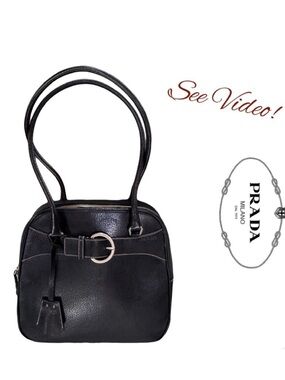 RARE!! 💎Prada Cinghiale Fibbi Shoulder Bag Bowler Black w/ Whipstitch EUC w/ COA